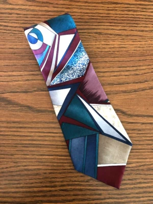 J.T. Corbata Beckett 100% Seda Geométrica Azul Borgoña Multicolor EE. UU. 57" X 4" Foto 1 de 4