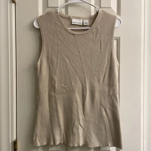 Vintage Madison Studio 100% Cotton Tan Ribbed Sleeveless Women Top Size L - Picture 1 of 3