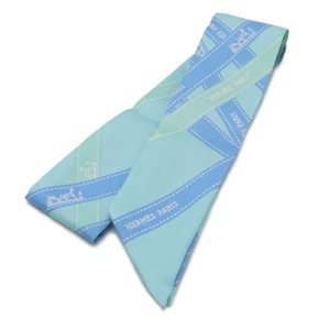 Hermes Bolduc Light Blue Ribbon Pattern Twilly Silk Scarf - Picture 1 of 4