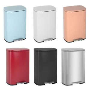 Kitchen Trash Can Stainless Steel Garbage Can Step Trash Bin w/Lid Plastic Liner - Picture 1 of 16