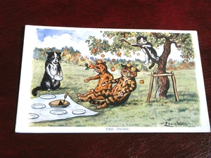 ORIGINAL LOUIS WAIN SIGNED CAT POSTCARD - THE PICNIC, FAULKNER. - Picture 1 of 2