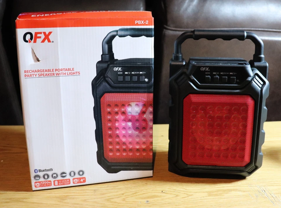 QFX PBX-2 Portable Bluetooth Speaker with LED Party Light - Image 1 of 4