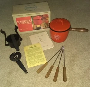 Vintage Sterno Country Cookery Half Quart Server Flame Red Fondue Mid Century - Picture 1 of 5