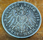 Lovely Very Rare 1910 Germany 3 Drei Mark Letter A Silver Coin SU581