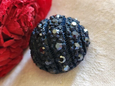 Bouton vintage parurier collection resine strass bleu bijoux  2,5 cm ref 2425 - Photo 1/2