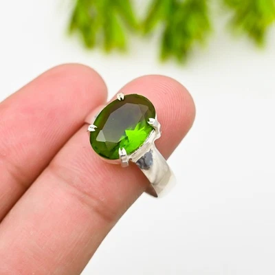 Peridot Gemstone 925 Sterling Silver Ring Handmade Jewelry Ring Gift For Love - Image 1 of 4