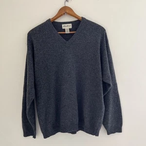 EDDIE BAUER Vtg Made In UK 100% Lambswool Classic V Neck Sweater, Charcoal- Lrg - Picture 1 of 8