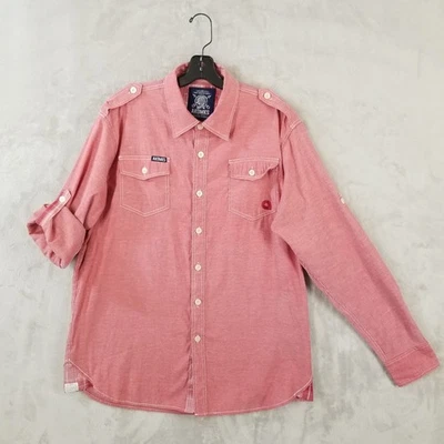 Camisa Akademiks Hombre XL Roja Manga con lengüeta enrollable Logo Bordado Charreteras Bolsillos Foto 1 de 4