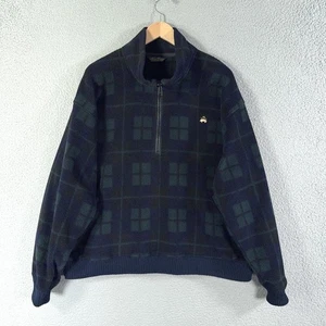 Vintage 90s Brooks Brother Fleece Pullover Large Blackwatch Tartan Plaid 1/4 Zip - Picture 1 of 10