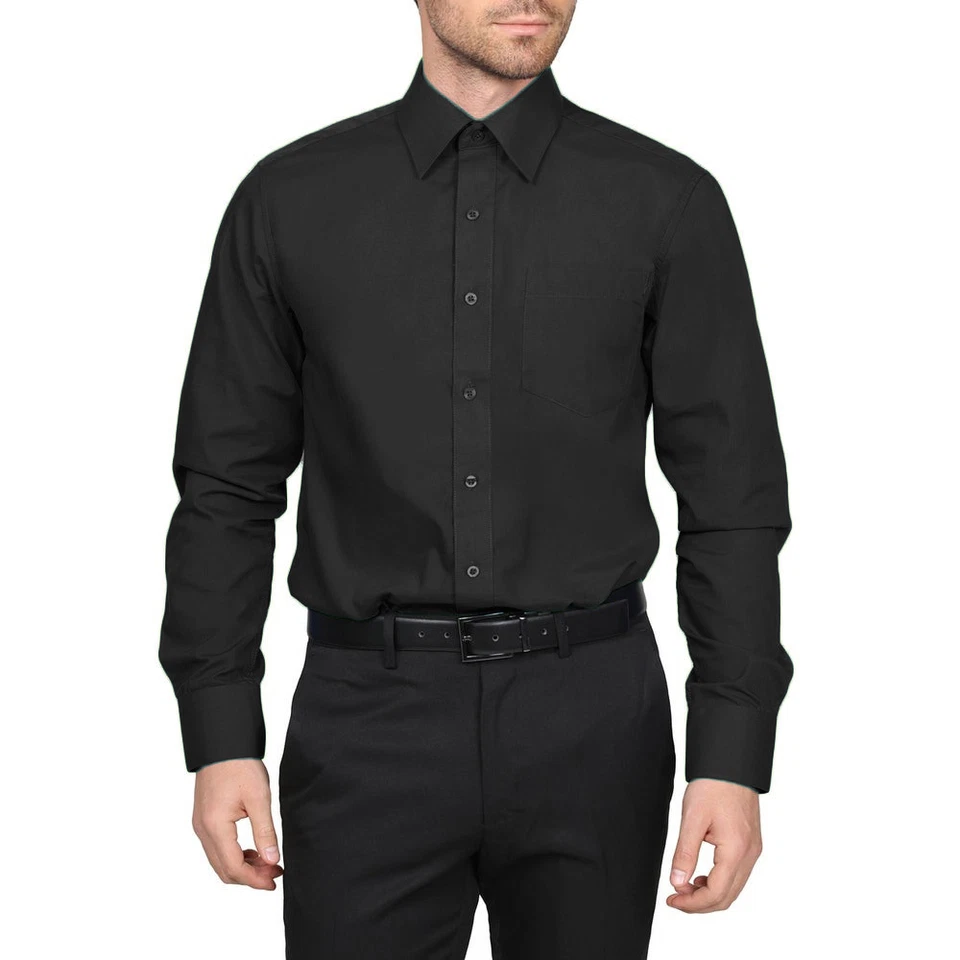 Camisa de vestir lisa clásica con botones de calce regular manga larga Berlioni para hombre Foto 1 de 2