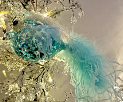 NEW in Box Pottery Barn SEQUIN & FEATHER BLOWFISH Christmas ORNAMENT - Image 1 of 2