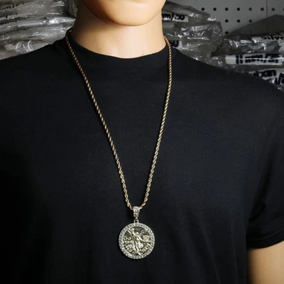 Colgante Centenario 50 Pesos Circonita Cúbica Helada 4mm Cadena Cuerda Chapado en Oro 14k CQ Foto 1 de 4