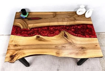 36"x24" Hecho a Medida Único Rojo Epoxi Mesa de Comedor Resina Mesa Central Bar Dec Foto 1 de 4