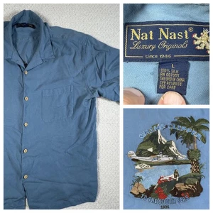 NAT NAST Limited Edition #59 SOUTH SEAS CHINA CLIPPER 1931 Blue Silk Shirt Large - Picture 1 of 23