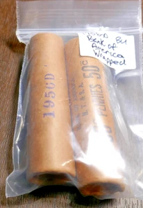 1956-D Lincoln Cents Original Bank Of America Wrapped Rolls - BU - Lot of 2 - Picture 1 of 5
