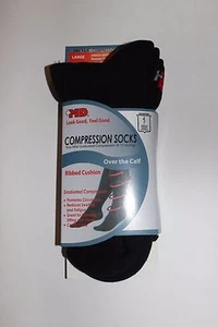 +MD PlusMD Ribbed Cushion Over the Calf Compression Socks Black White - Picture 1 of 4