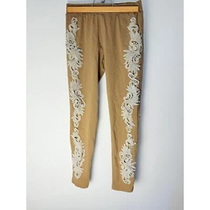 Pretty Angle Girls Tan White Embroidered Floral Elastic Waist Legging Pants L - Picture 1 of 10