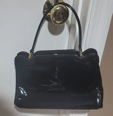 Bolso de Mano Ronay Vintage Negro Patente Cepillado Dorado Marco Estructurado Bolso Foto 1 de 4