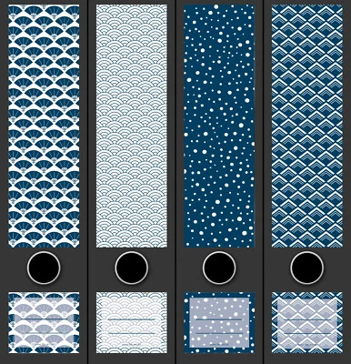4er Set breite Ordnerrücken Blue Pattern Muster Blau File Etiketten Deko 2208 - Bild 1 von 4