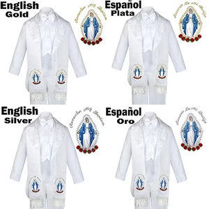 6 piezas Traje de Esmoquin Blanco Bautismo Inglés Español Color Plata Oro María Stole S-7 - Imagen 1 de 8