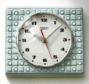 Vintage 21cm Dugena Wall Clock - Ceramic Retro Atomic Mid Century Green German - Picture 1 of 4