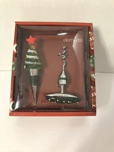 Elements 2 Piece Wine Set Christmas Tree Bottle Topper And Corkscrew New In Box - Picture 1 of 2