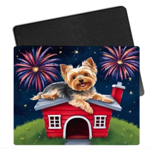 Mouse Pad Yorkie Dog 9x7 Gaming Computer Large Patriotic Fireworks Desk Mat - Picture 1 of 7