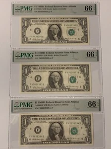 1969B-$1.00 (3) Sequential Federal Reserve Notes- FR1905F- FB Block- PMG- 66 EPQ - Picture 1 of 2