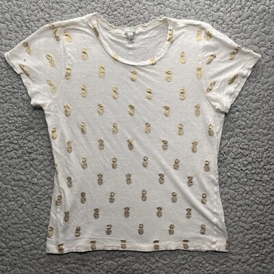 Camiseta J Crew Estampado Piña Mujer Grande Blanca Ligera Dorada Foto 1 de 4