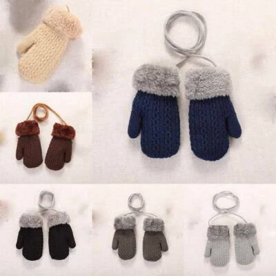 Mittens Toddler Baby Boys String UKX Gloves Girls Winter with Neck Warm Knitted - Image 1 of 4
