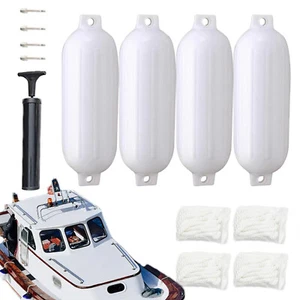 4 White 8.5"x27" Ribbed Marine Boat Fenders Vinyl Bumper Dock Shield Protection - Picture 1 of 8