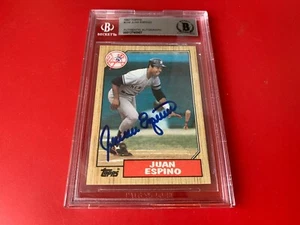 Tarjeta Topps 1987 de Juan Espino Yankees firmada automática Beckett BAS - Imagen 1 de 2