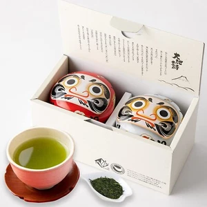 Té verde Shizuoka té al vapor profundo 80 g x regalo 2 latas daruma rojas y blancas en caja - Imagen 1 de 6