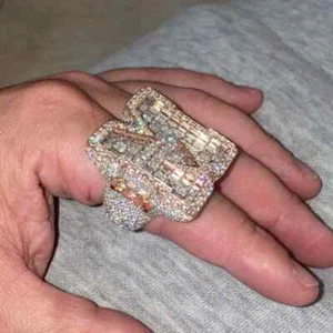 Round Baguette Initial Letter M Moissanite Hip Hop Ring For Men 925 Silver - Bild 1 von 6