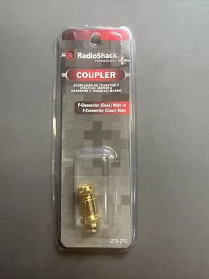 1 Each ~ 278-275 ~ RadioShack ~ F Connect Coax Male to Male Adaptor ~ Gold Plate - Image 1 of 4