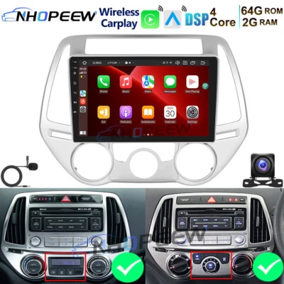 NHOPEEW 64GB Android 15 Apple Carplay Autoradio GPS NAVI BT Für Hyundai i20 PB 2012-2014