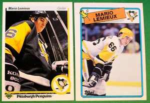 1988-89 Topps Hockey Mario Lemieux #1 & Upper Deck 1991 #144  Lot (2) Cards NM - Picture 1 of 2