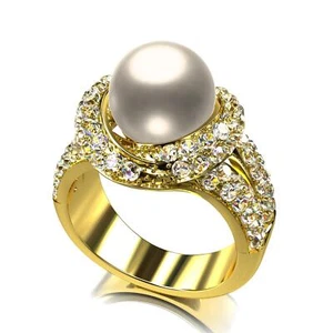 Damen Ring Perle Zirkonia weiss 750er Gold 18 Karat vergoldet  R1166S - Bild 1 von 2