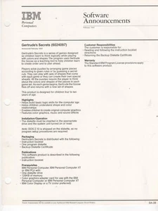 ITHistory (1984) IBM PC Announcement GERTRUDE'S SECRETS OF4 - Picture 1 of 1