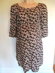 SERAPHINE MATERNITY BLACK FLORAL BIRD PRINT TEA DRESS SIZE 10 - Picture 1 of 2