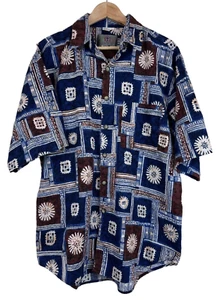 The Territory Ahead Aztec Tribal Button Up Short Sleeve Shirt 100% Cotton Size L - Picture 1 of 4