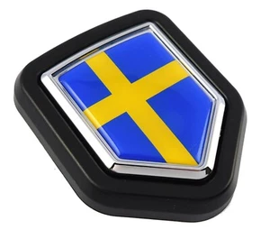 Sweden Swedish Car Truck Black Shield Grill Badge chrome emblem - Imagen 1 de 12