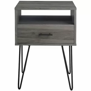 18" Modern Single Drawer Hairpin Leg Bedroom Nightstand in Slate Gray - Picture 1 of 12
