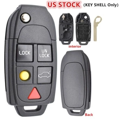 For VOLVO S60 S80 V70 XC70 XC90 Flip Remote Car Key Fob Case Shell 5 Buttons - Image 1 of 4
