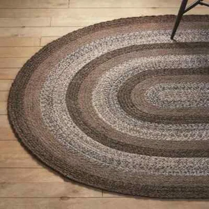 Night Shadow Braided Area Rug By IHF Rugs. 8' x 10' Oval Rug. Black Blue Tan - Picture 1 of 3