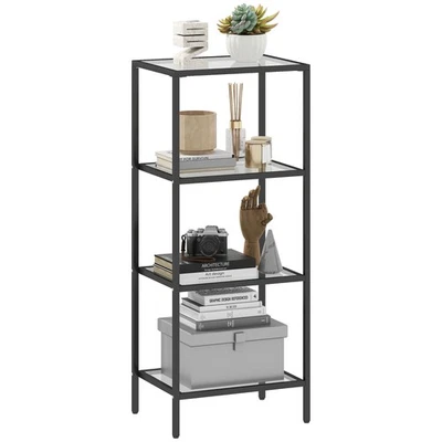 HOMCOM 4-Tier Shelving Unit Modern Glass Shelf Bookshelf for Home Black - image 1 of 4