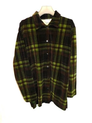 De Colección Y2K Jason Maxwell L Negro Verde Cuadros Terciopelo Camisa Chaqueta Cabaña Botón Lg Foto 1 de 4