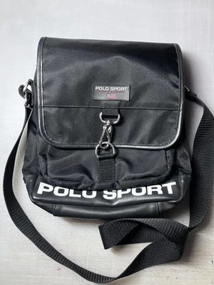 Polo Sport Ralph Lauren Crossbody Messenger Bag Black Nylon USA Flag Logo Strap - Image 1 of 4