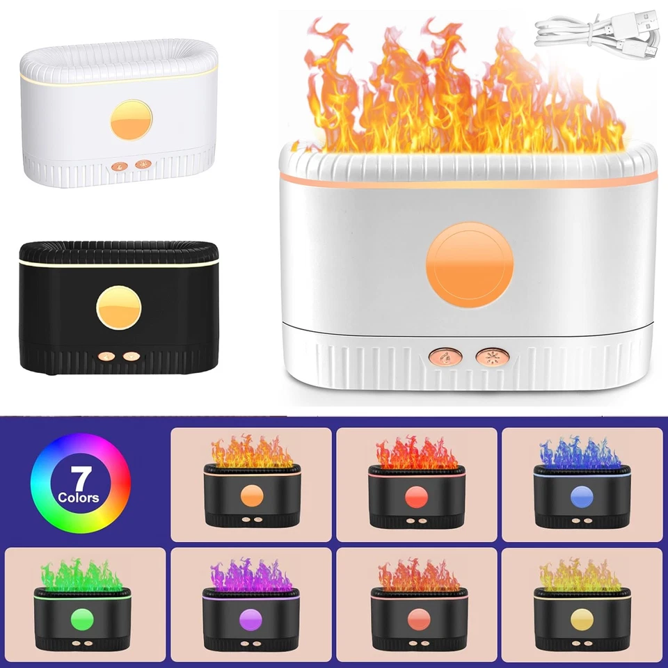 200ml USB Air Humidifier Essential Oil Aroma Diffuser 3D Flame Mist For Spa Yoga - Image 1 of 4