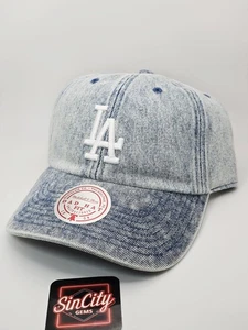 Mitchell & Ness Los Angeles Dodgers Washed Denim Adjustable Dad Hat - Picture 1 of 9